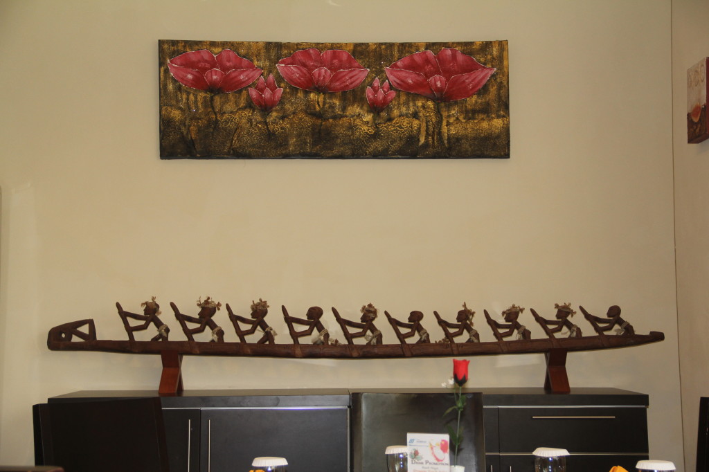 Nice canoe carving in breakfast room at Royal Mamberamo Hotel